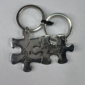 Vintage I Love You To The Moon & Back His and Her Keychain Puzzle Pieces 1.5"